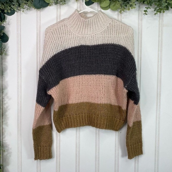 Garage Sweaters - GARAGE Striped Mock Neck Chunky Knit Sweater Women's XS Preppy Casual